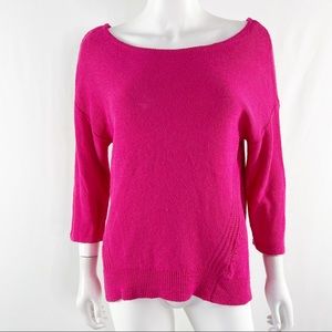 Anthropologie Hot Pink Boat Neck Comfy Casual Knit Sweater Linen Blend Size S